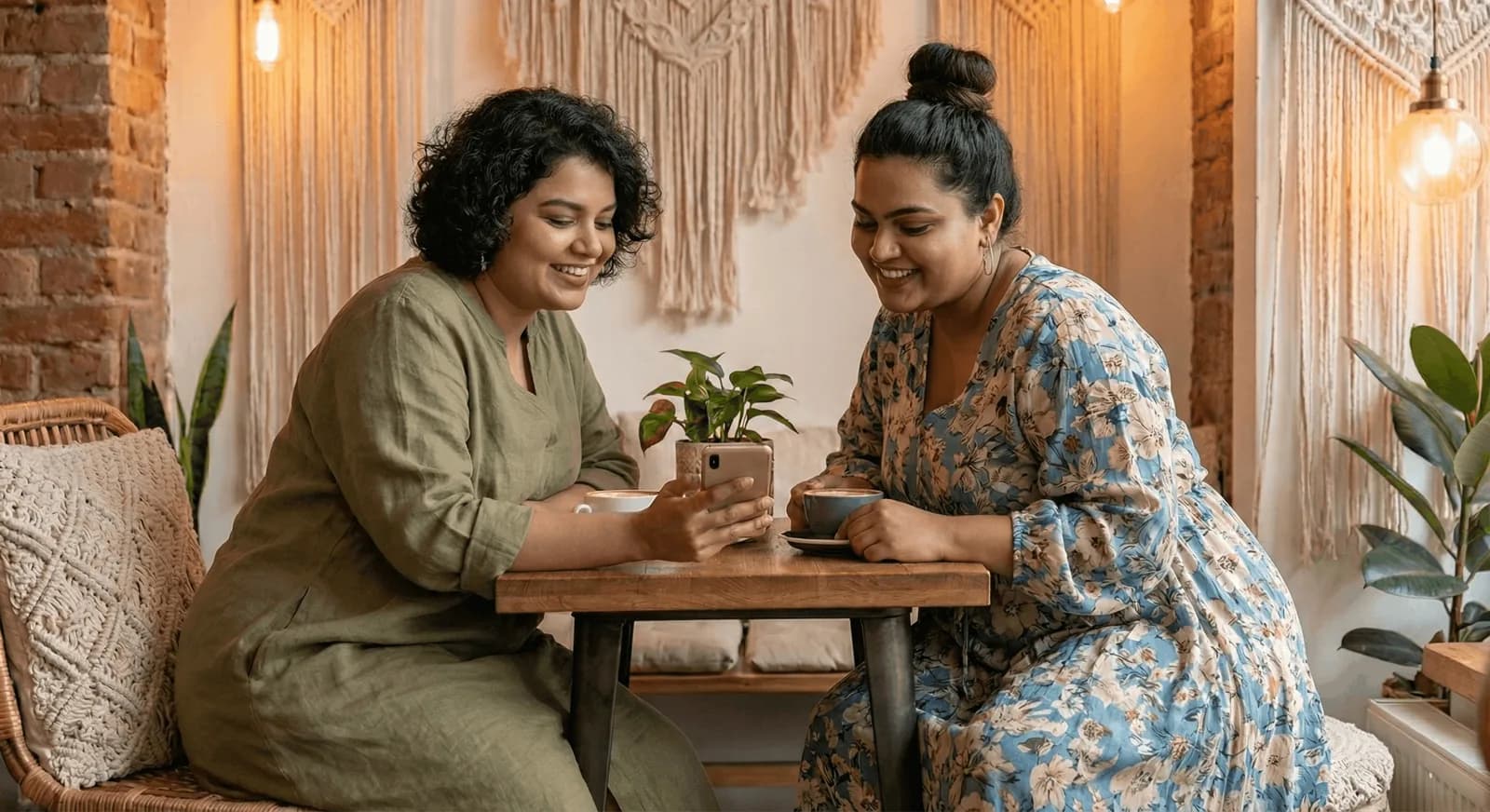 Two friends laughing together